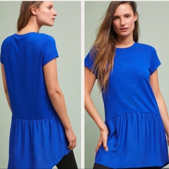 Anthropologie Dolan Tunic Left Coast Royal Blue Short Sleeve Blouse - Picture 1 of 5